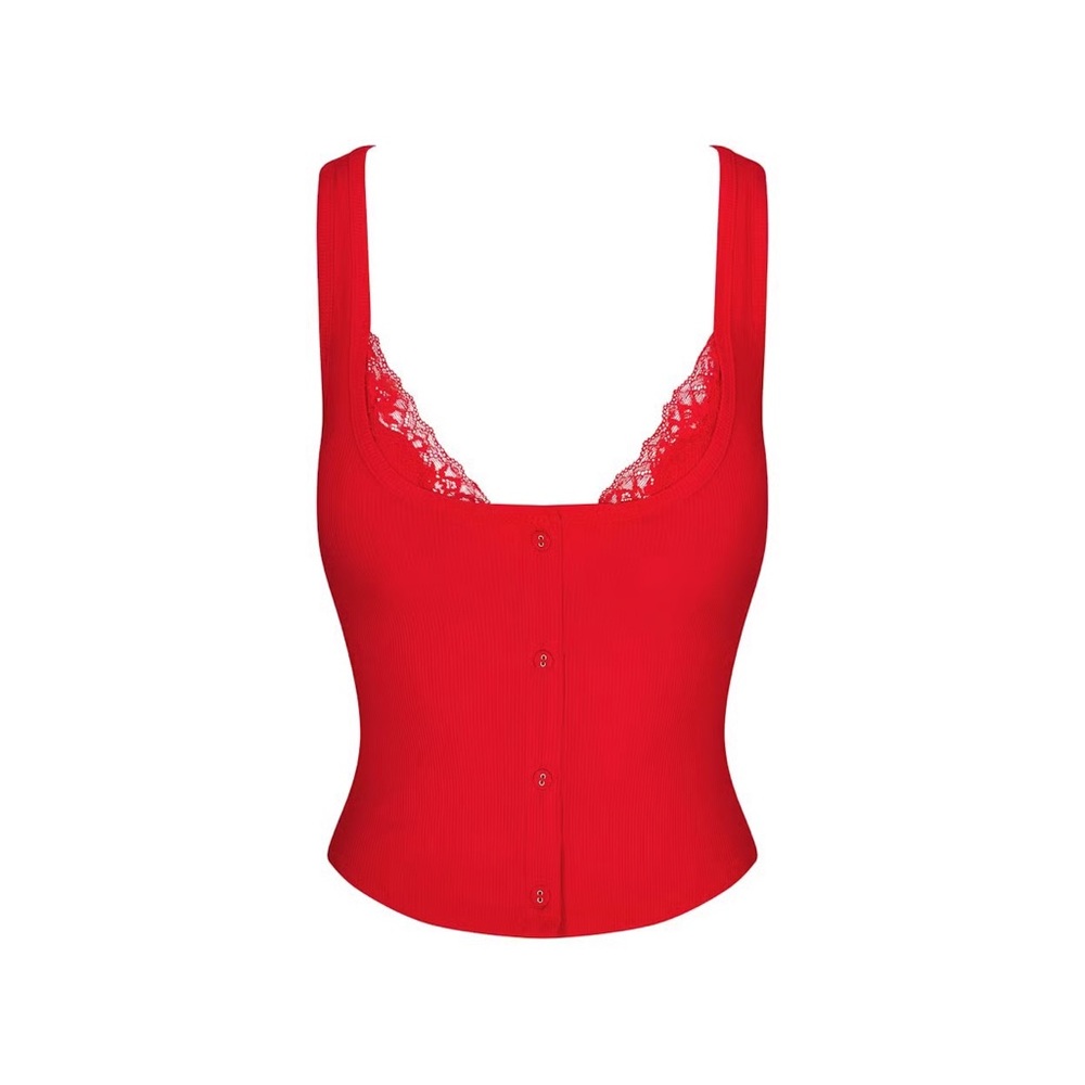 SKIMS Soft Lounge Lace Tank with Lace Bralette in Cherry 🍒